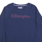 CHAMPION Womens Blue Crew Neck L Embroidered Logo Sweatshirt Long Sleeve