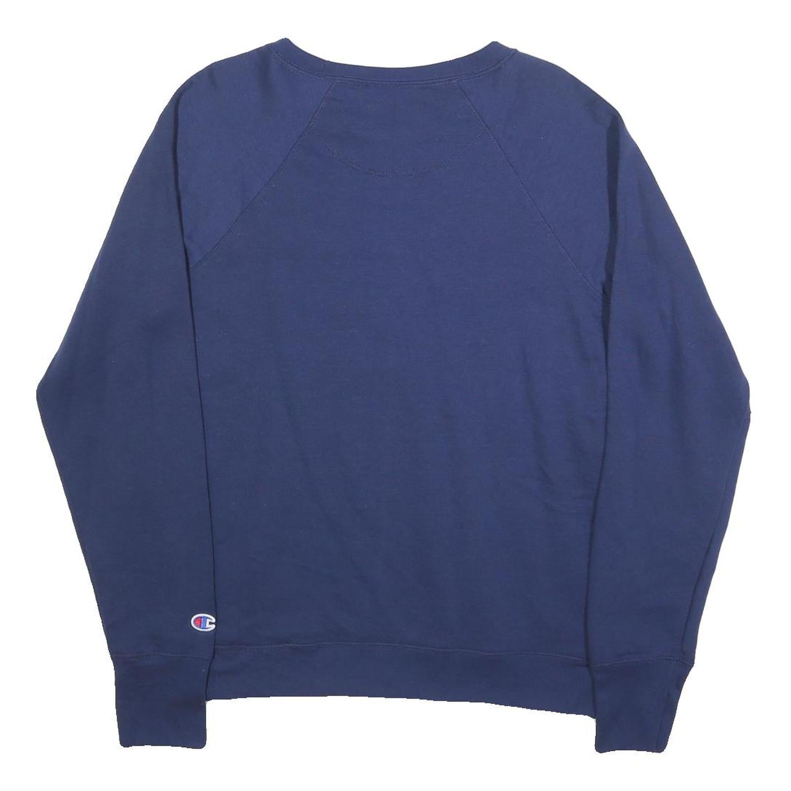 CHAMPION Womens Blue Crew Neck L Embroidered Logo Sweatshirt Long Sleeve