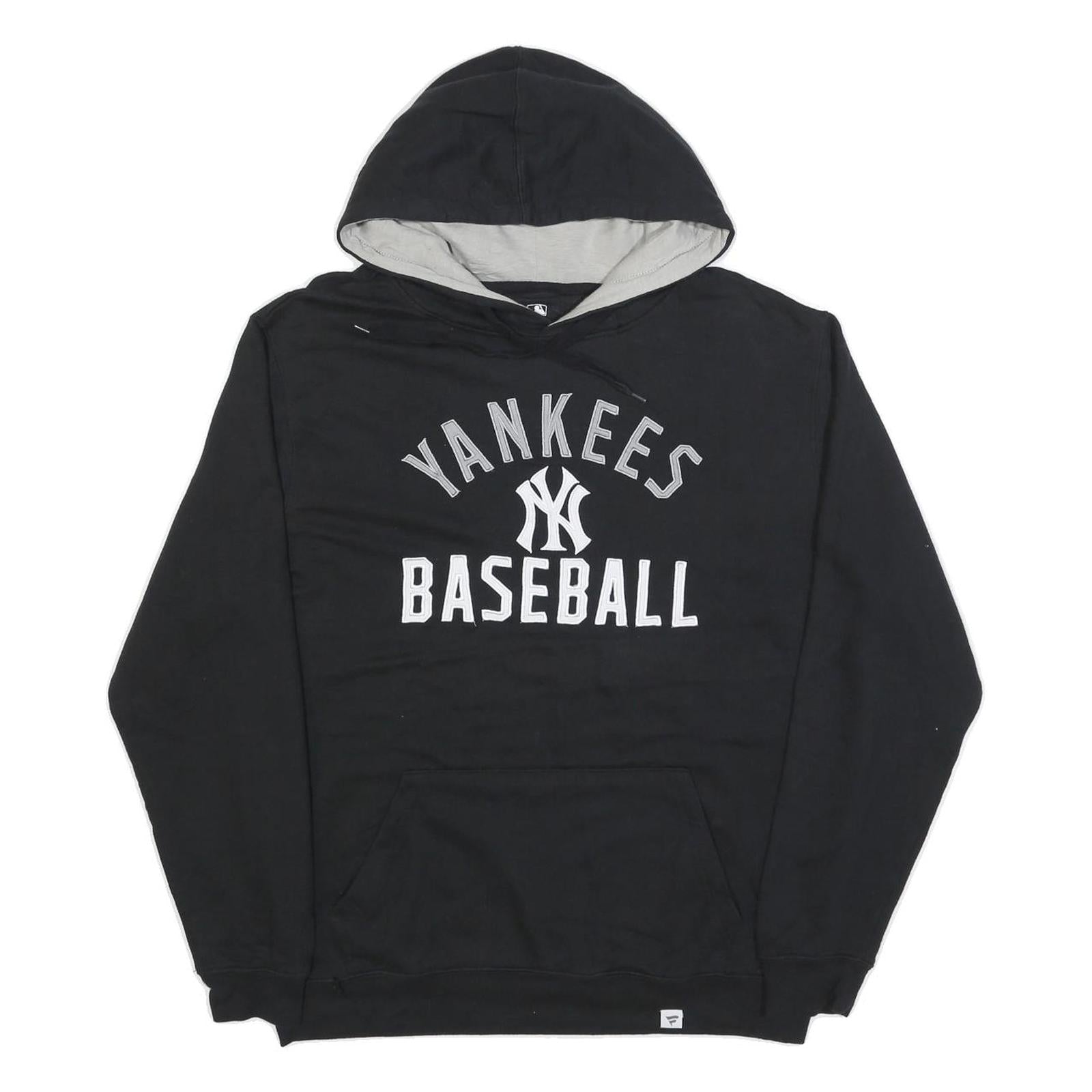 FANATICS Mens Black Yankees Baseball Hoodie L Cotton Blend Pullover Hoodie