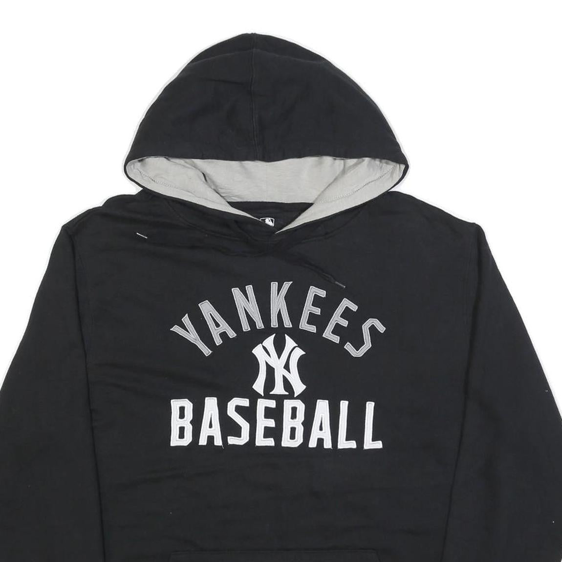 FANATICS Mens Black Yankees Baseball Hoodie L Cotton Blend Pullover Hoodie