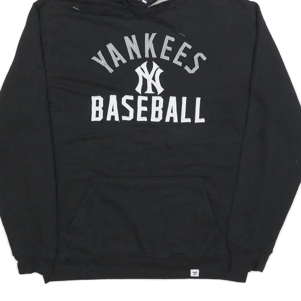 FANATICS Mens Black Yankees Baseball Hoodie L Cotton Blend Pullover Hoodie