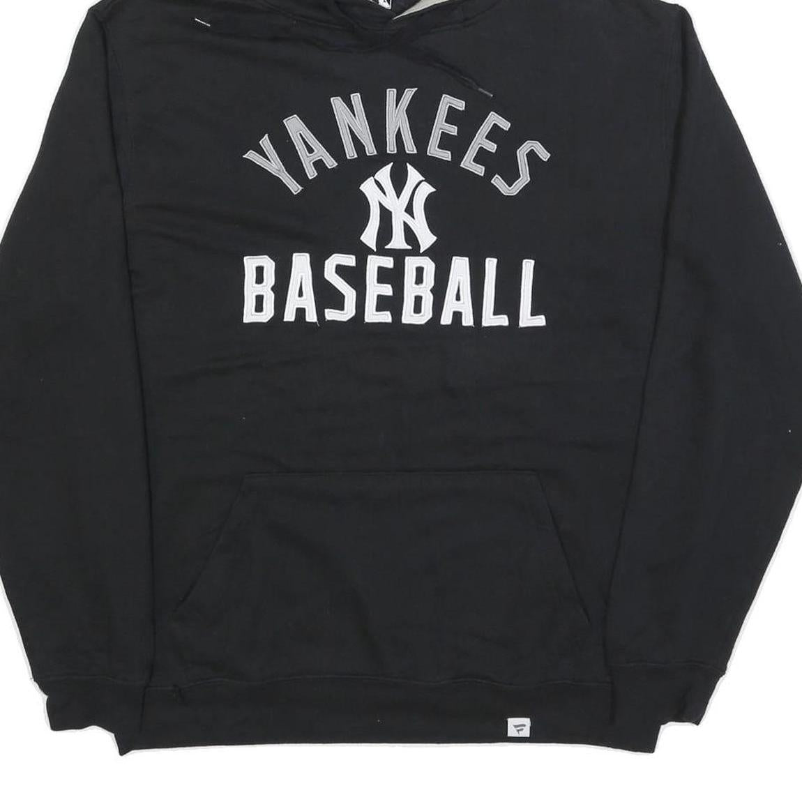 FANATICS Mens Black Yankees Baseball Hoodie L Cotton Blend Pullover Hoodie