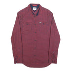 TOMMY HILFIGER Mens Red & Navy Checked Shirt M Cotton Blend Classic Fit Button