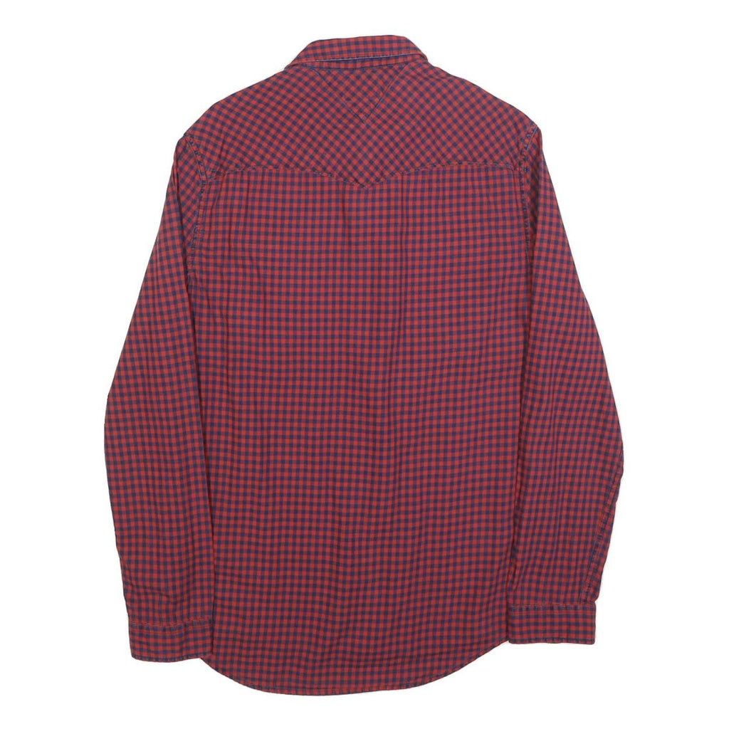 TOMMY HILFIGER Mens Red & Navy Checked Shirt M Cotton Blend Classic Fit Button