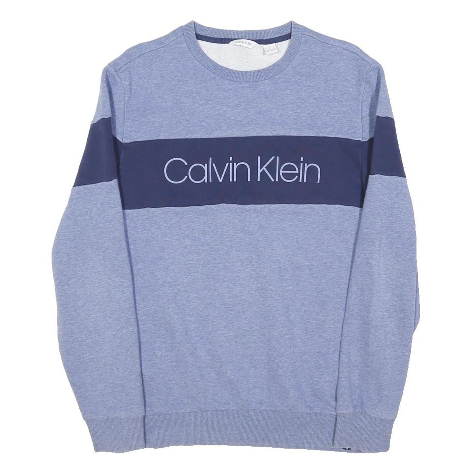 CALVIN KLEIN Mens Blue & Navy Sweatshirt Crew Neck M Cotton Blend Casual
