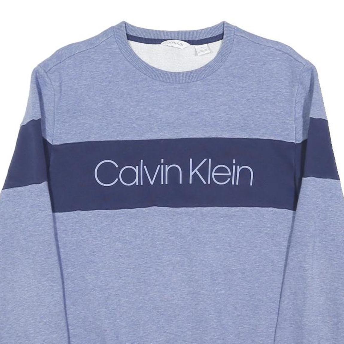 CALVIN KLEIN Mens Blue & Navy Sweatshirt Crew Neck M Cotton Blend Casual