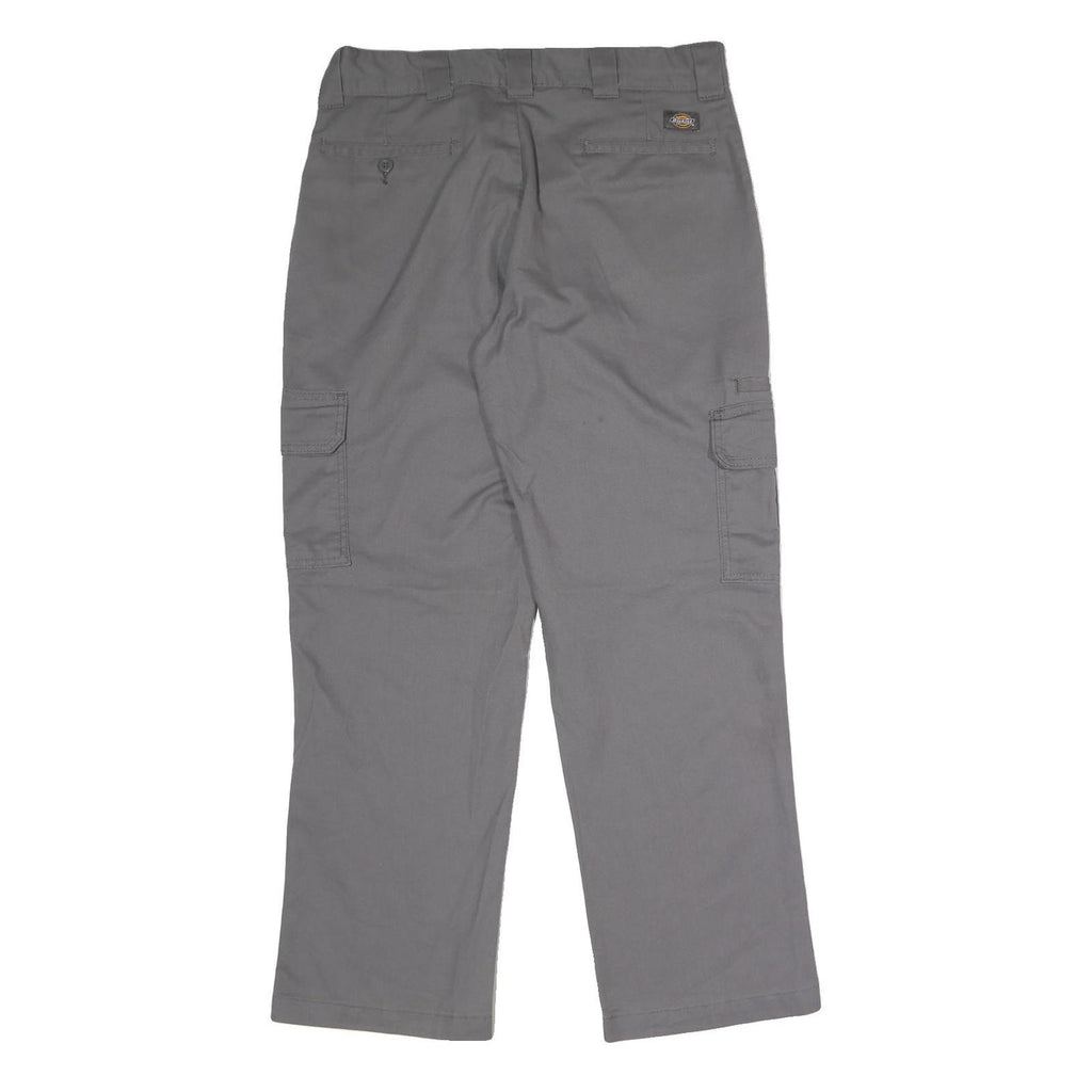 DICKIES Mens Polyester Blend Grey Regular Cargo Trousers W36 L30 Workwear Zip