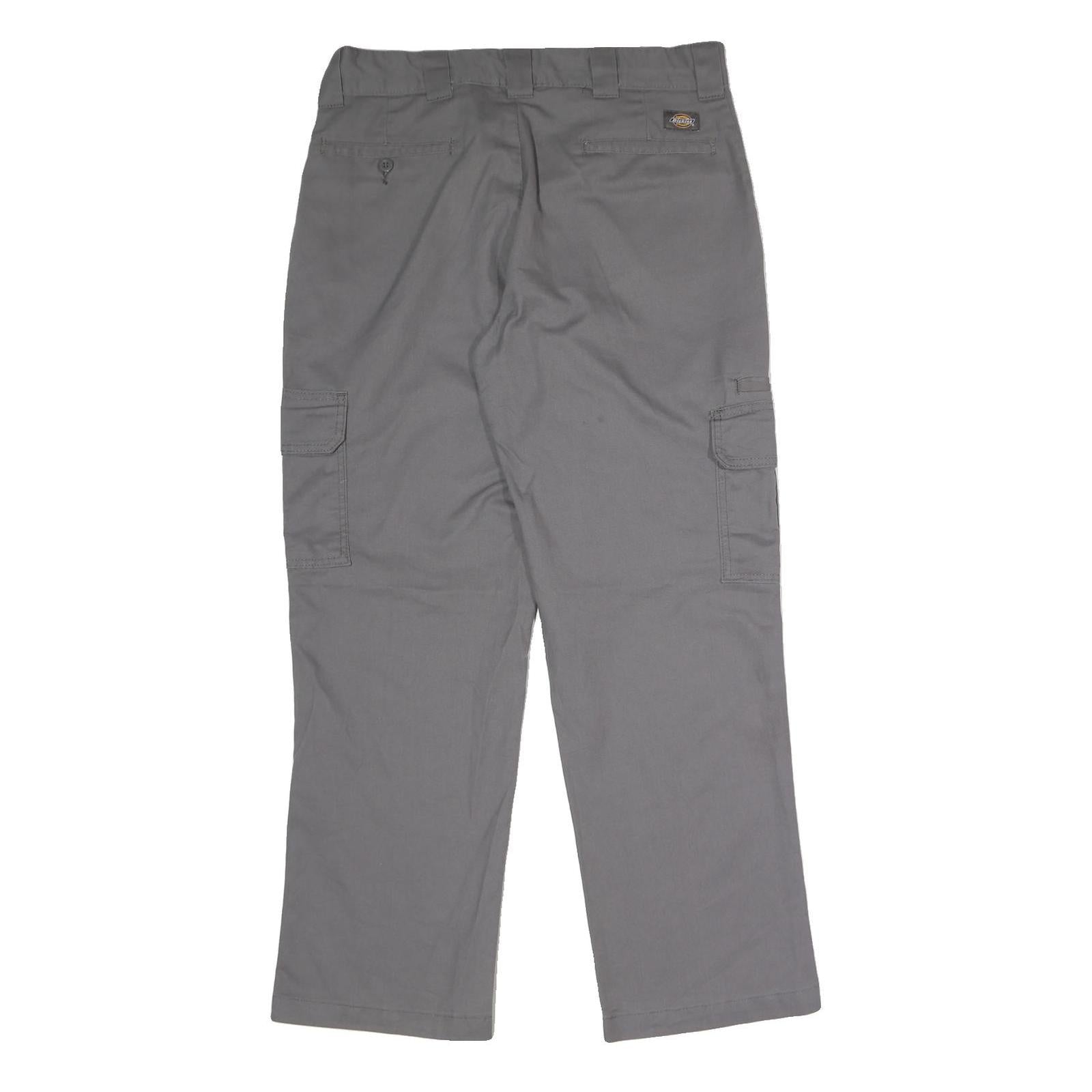 DICKIES Mens Polyester Blend Grey Regular Cargo Trousers W36 L30 Workwear Zip