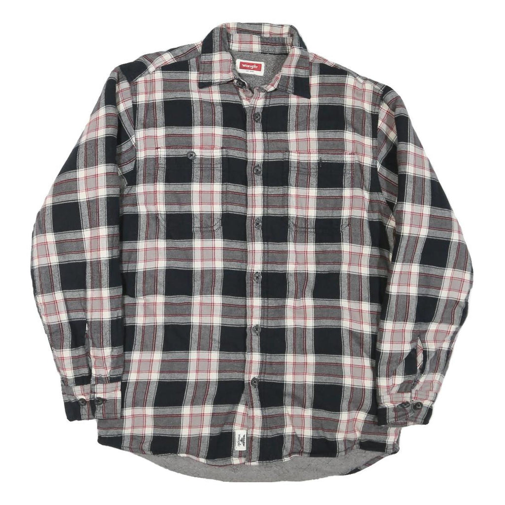 WRANGLER Mens Black & Grey Check Shirt L Classic Cotton Blend Long Sleeve Button
