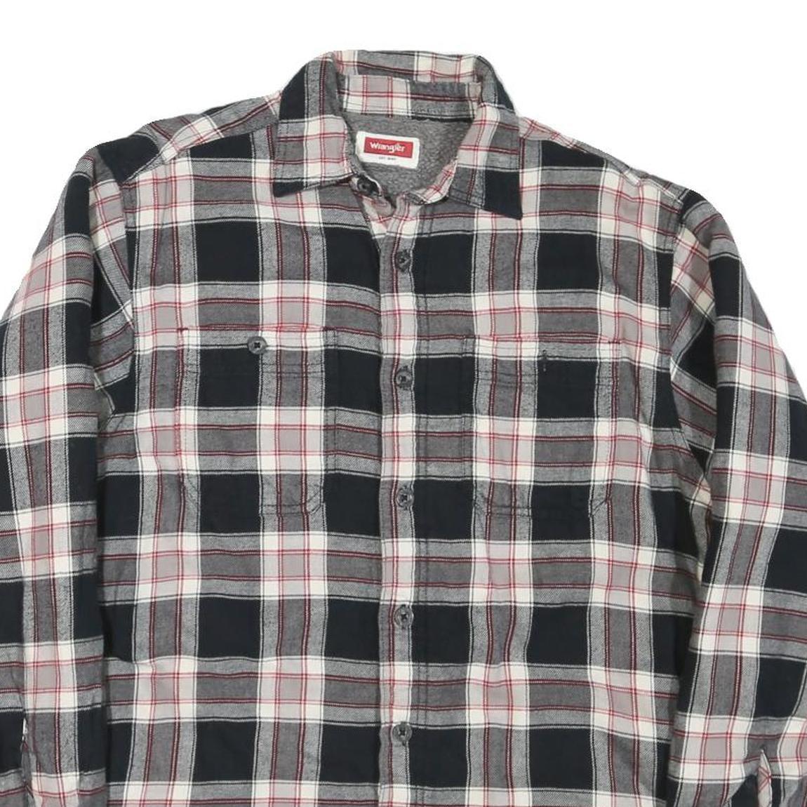 WRANGLER Mens Black & Grey Check Shirt L Classic Cotton Blend Long Sleeve Button