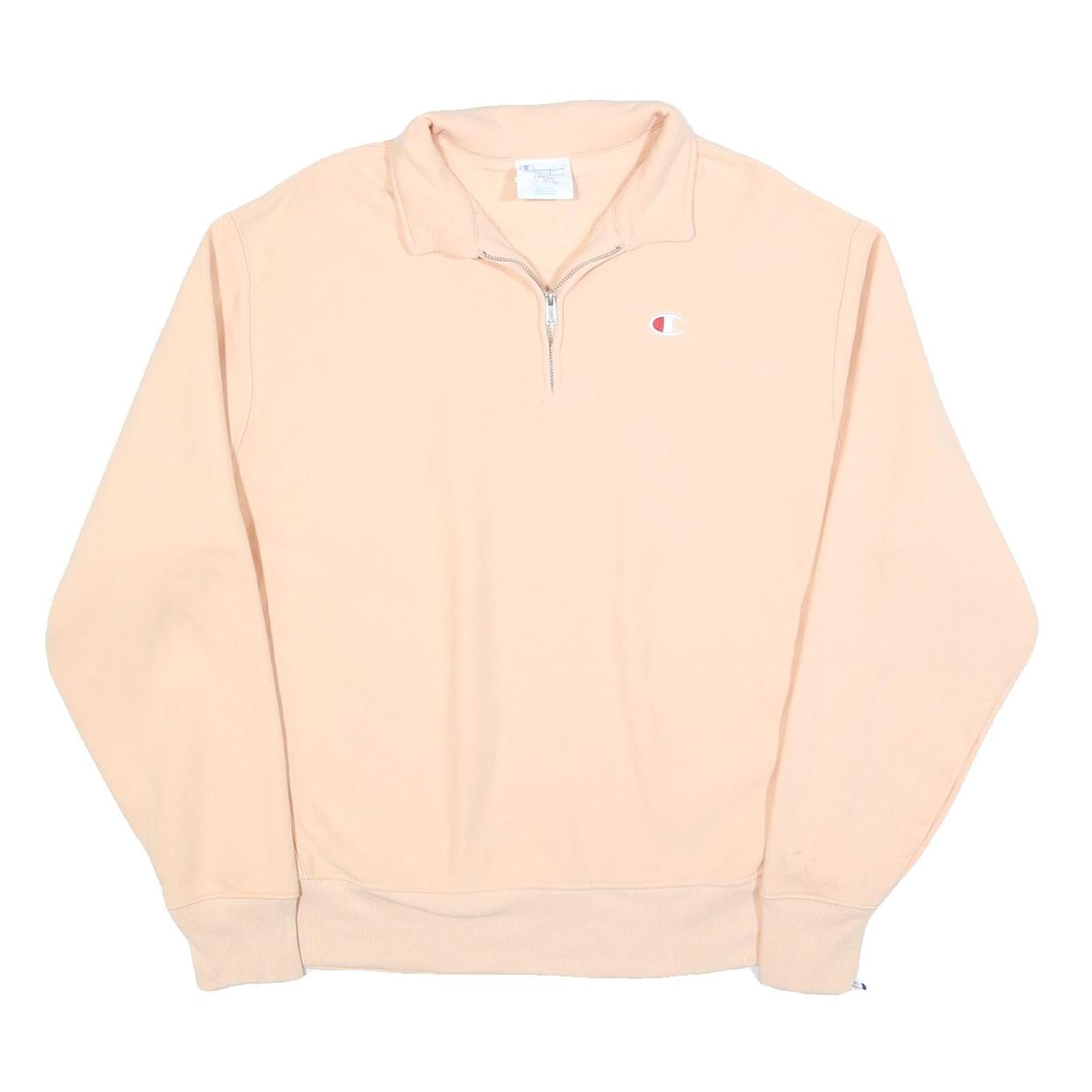 CHAMPION REVERSE WEAVE Mens Beige 1/4 Zip Sweatshirt L Pullover Cotton Casual