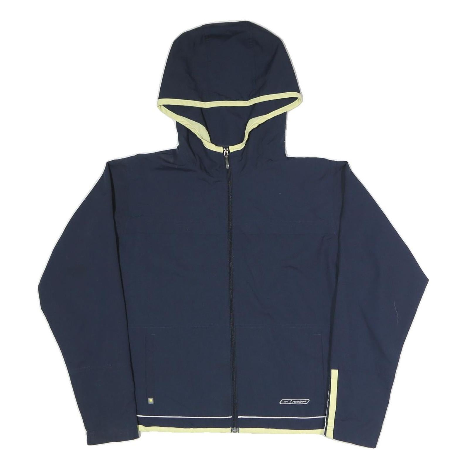 REEBOK Womens Navy Blue Jacket UK 12 Polyester Blend Zip Hooded Plain