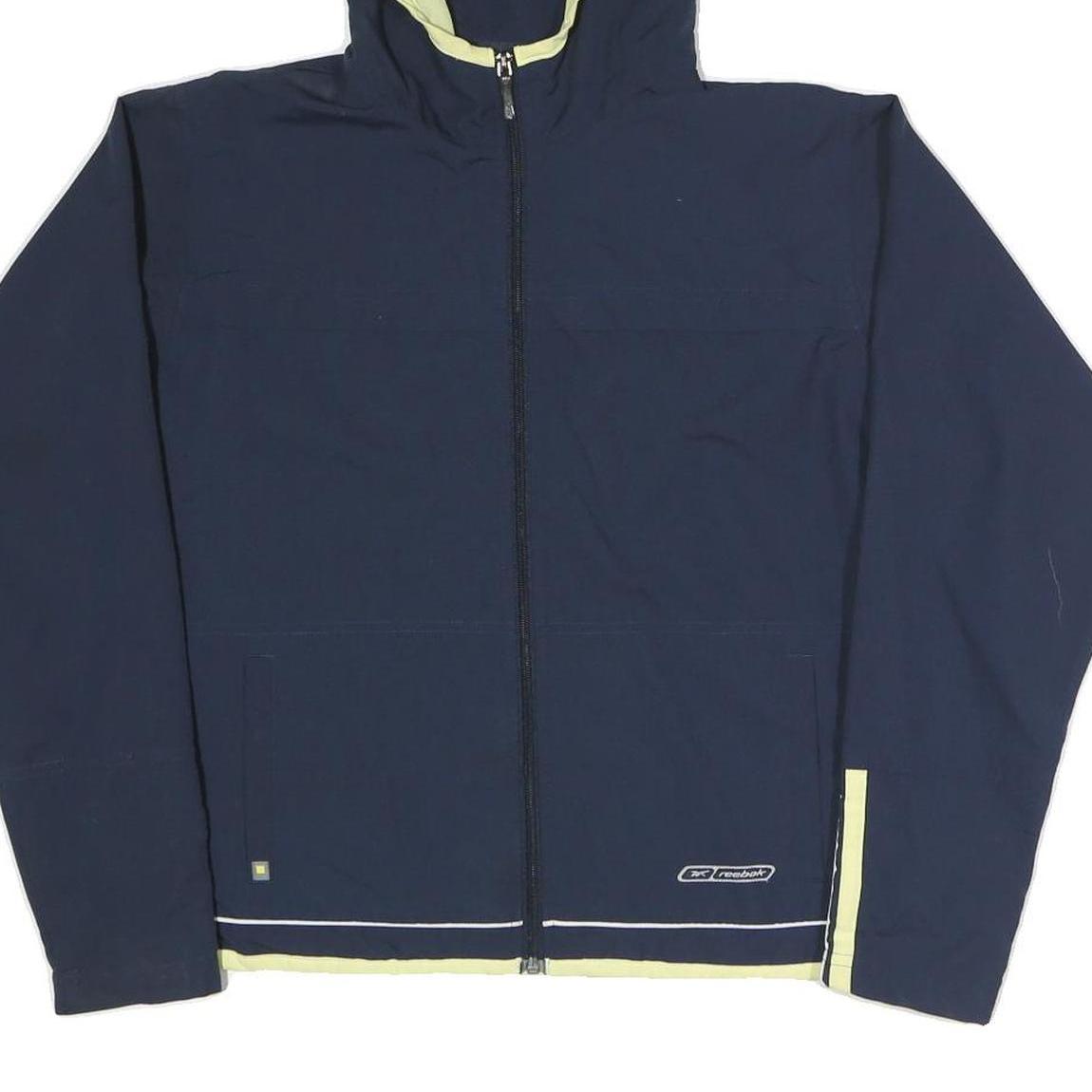 REEBOK Womens Navy Blue Jacket UK 12 Polyester Blend Zip Hooded Plain
