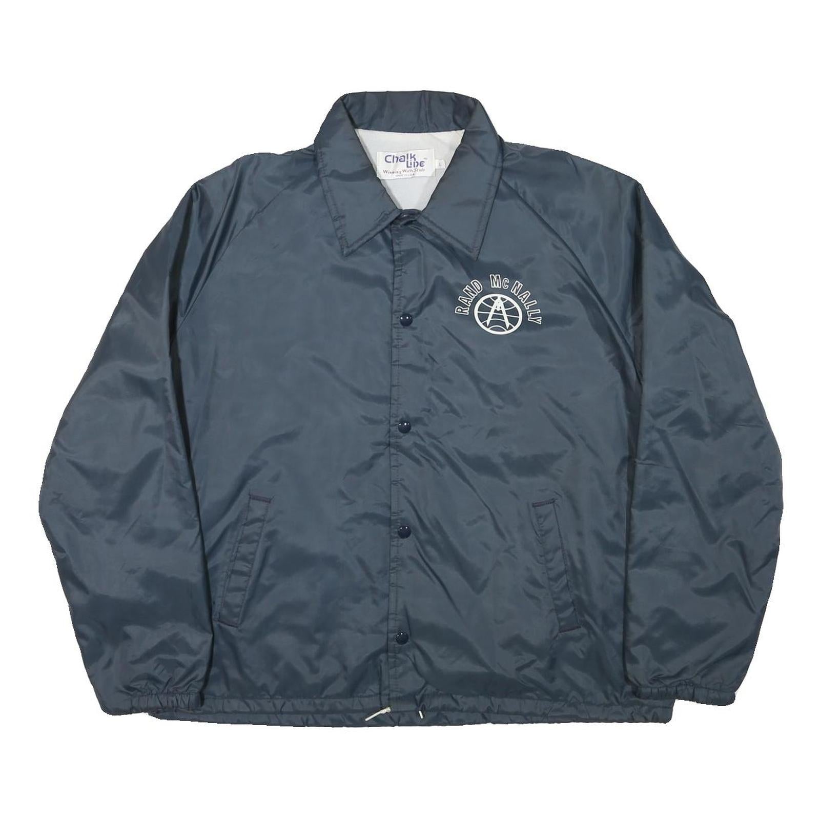 CHALK LINE Mens Blue Rand McNally Coach Jacket L Polyester Blend Button Closure