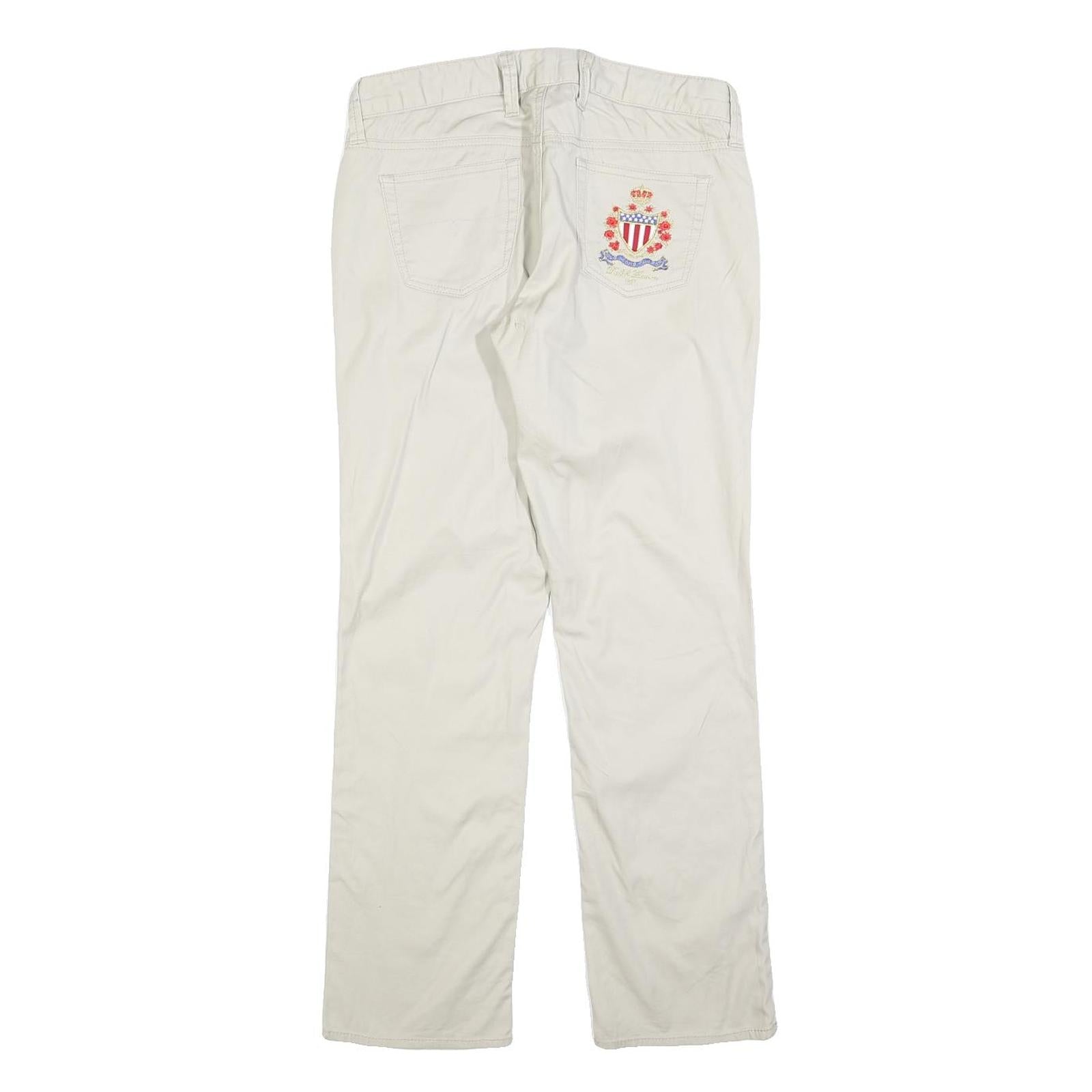 RALPH LAUREN POLO JEANS COMPANY Womens Cotton Blend Cream Slim Straight Trousers