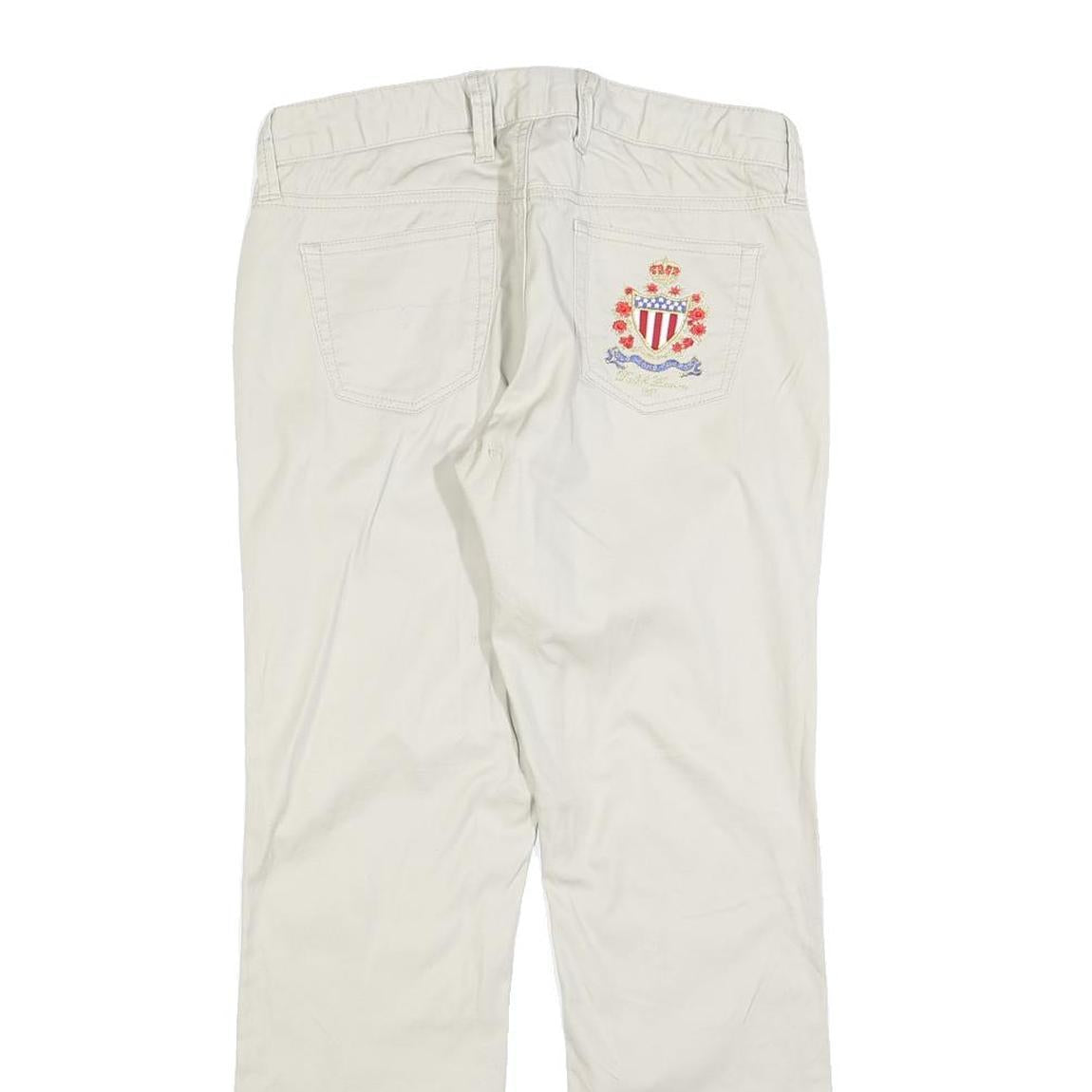 RALPH LAUREN POLO JEANS COMPANY Womens Cotton Blend Cream Slim Straight Trousers