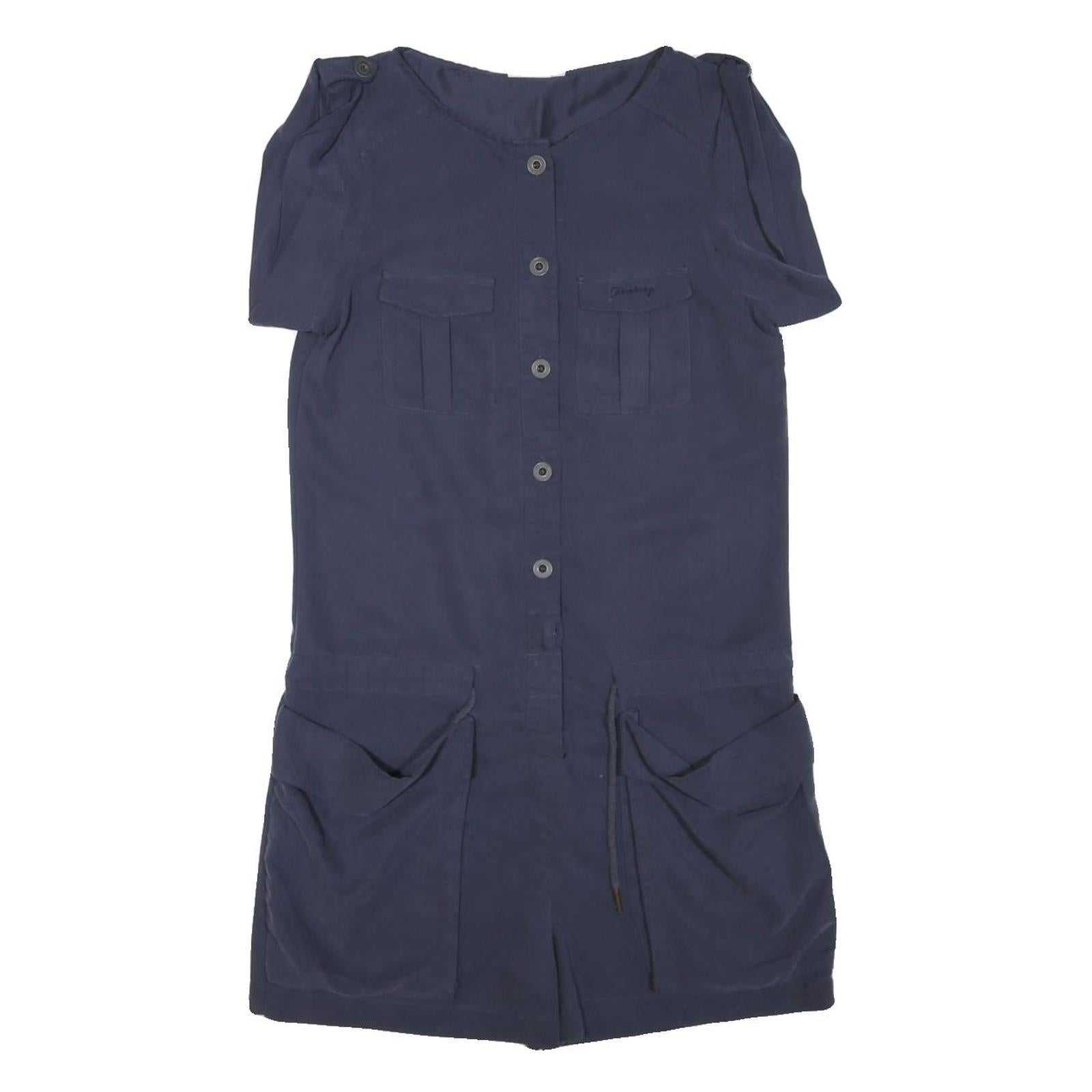 Womens Navy Blue Cotton Blend Button Front Playsuit S Pockets Casual