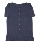Womens Navy Blue Cotton Blend Button Front Playsuit S Pockets Casual