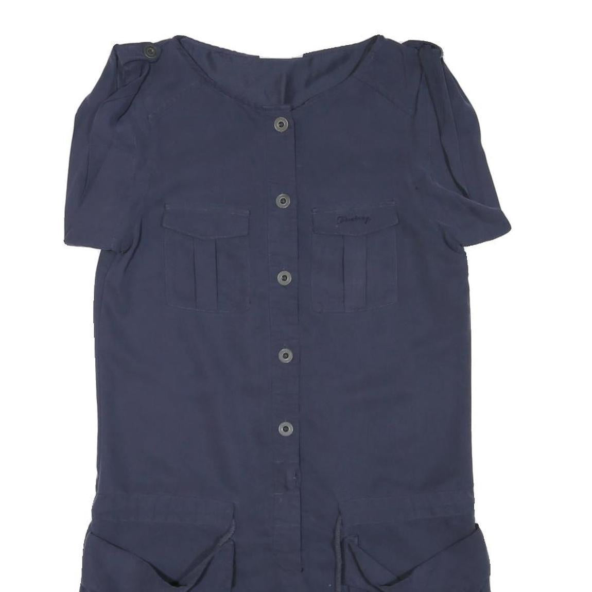 Womens Navy Blue Cotton Blend Button Front Playsuit S Pockets Casual
