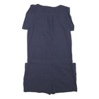 Womens Navy Blue Cotton Blend Button Front Playsuit S Pockets Casual