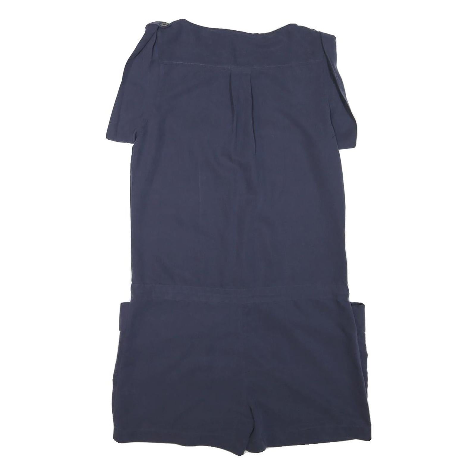 Womens Navy Blue Cotton Blend Button Front Playsuit S Pockets Casual