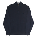 NAUTICA Mens Navy Plain Cotton Half Zip Jumper XL Classic Casual Knitwear