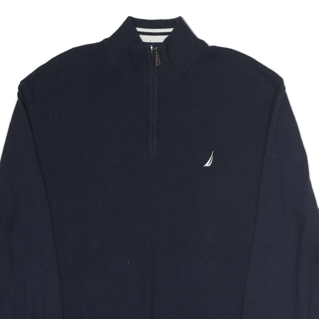 NAUTICA Mens Navy Plain Cotton Half Zip Jumper XL Classic Casual Knitwear