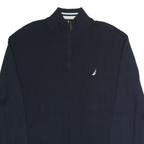 NAUTICA Mens Navy Plain Cotton Half Zip Jumper XL Classic Casual Knitwear