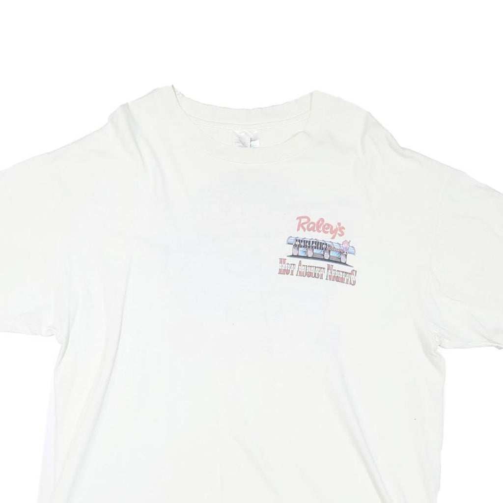 HANES Mens White Graphic T-Shirt L Short Sleeve Crew Neck Classic Cotton Blend