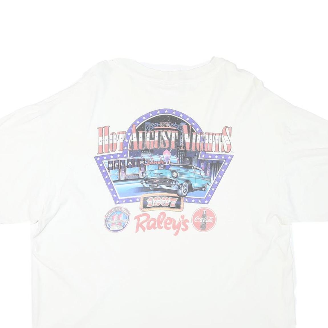 HANES Mens White Graphic T-Shirt L Short Sleeve Crew Neck Classic Cotton Blend