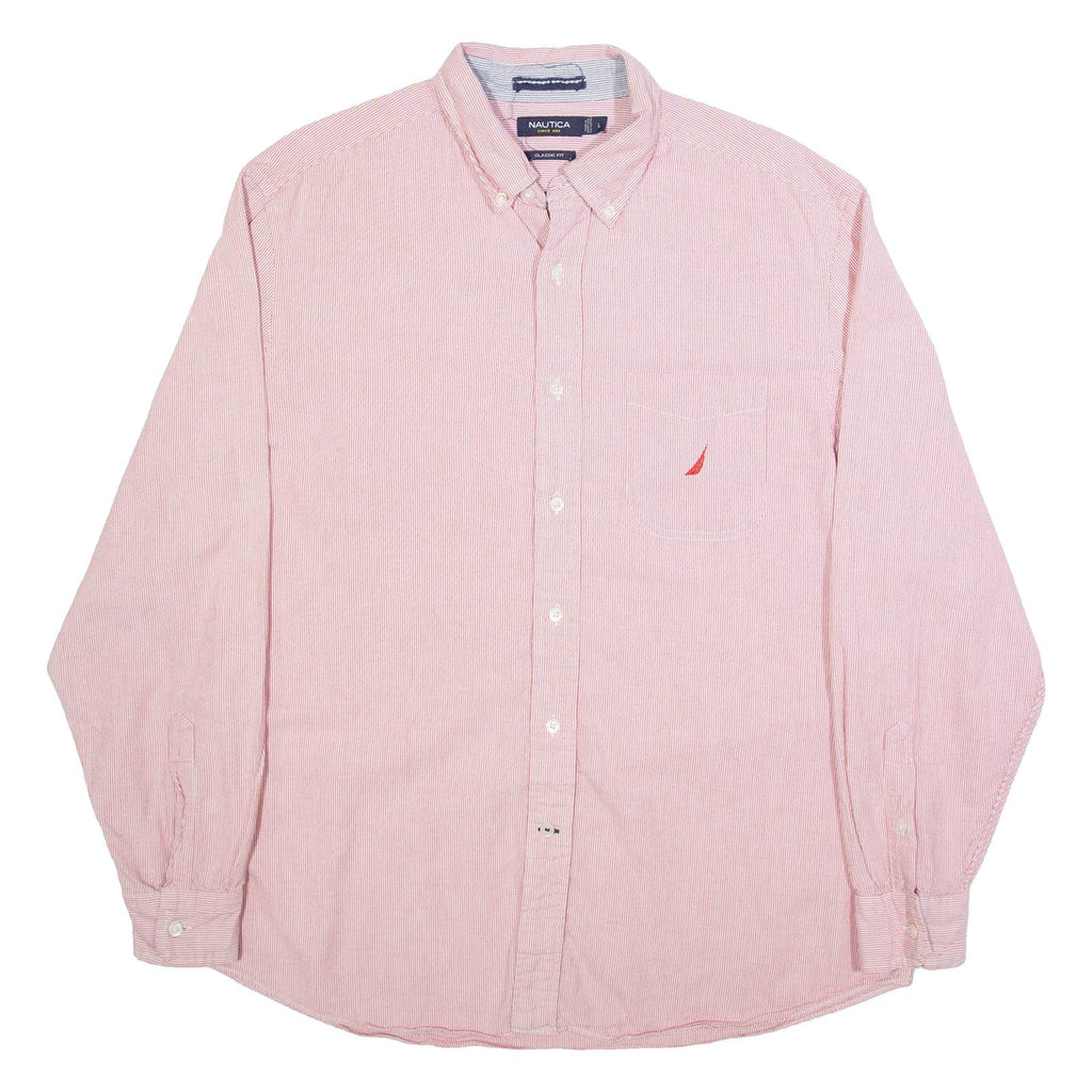 NAUTICA Mens Shirt Pink Striped Long Sleeve L