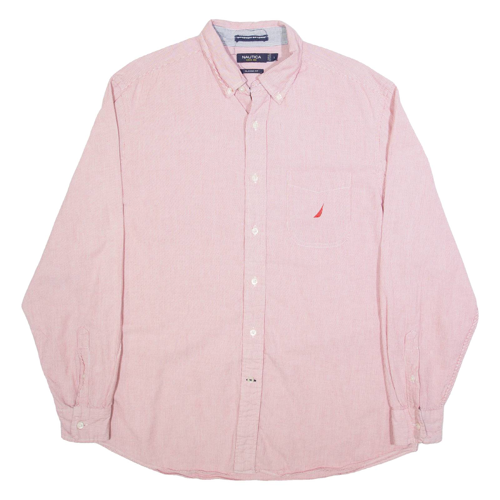 NAUTICA Mens Shirt Pink Striped Long Sleeve L