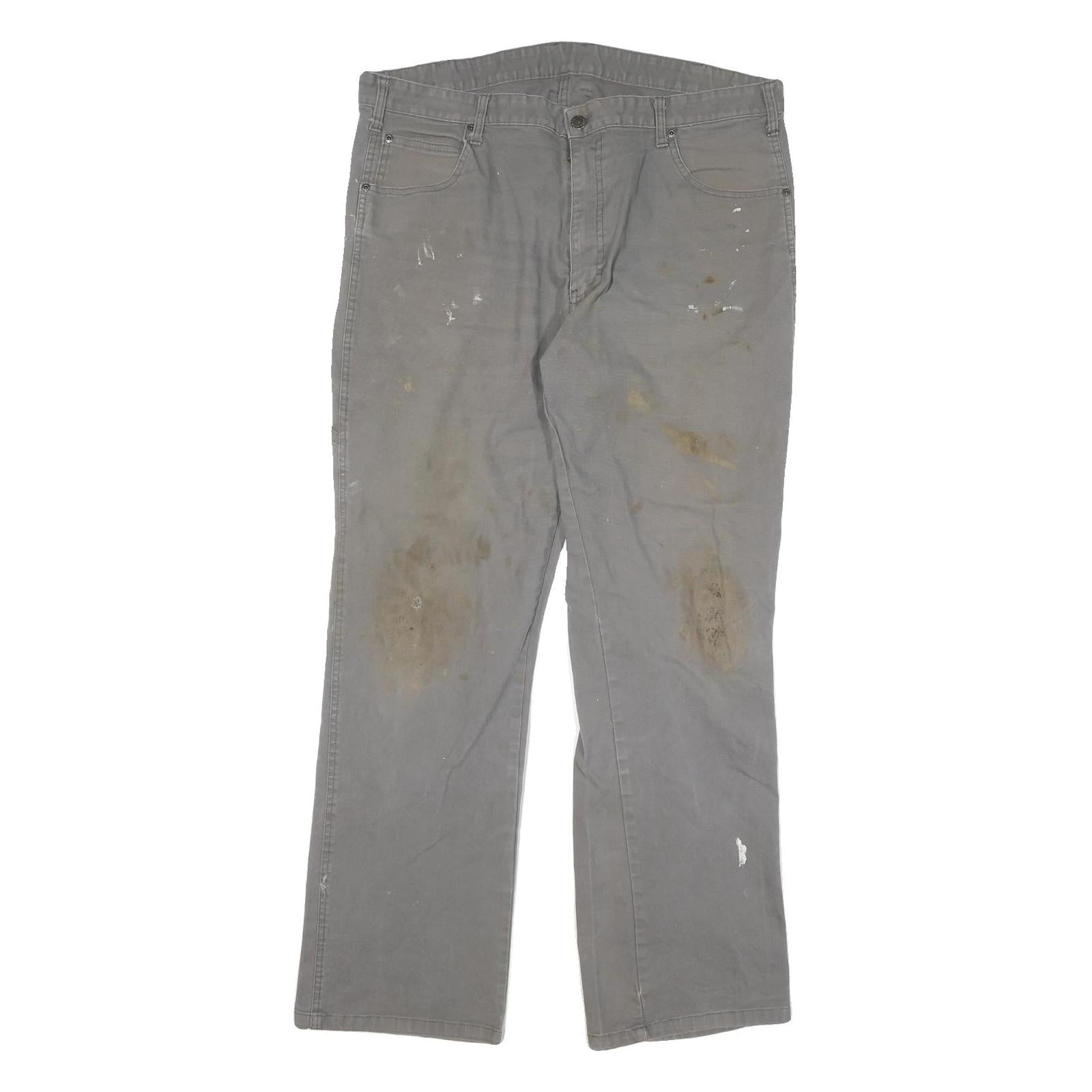 DICKIES Mens Cotton Blend Grey Regular Fit Straight Leg Trousers W36 L30