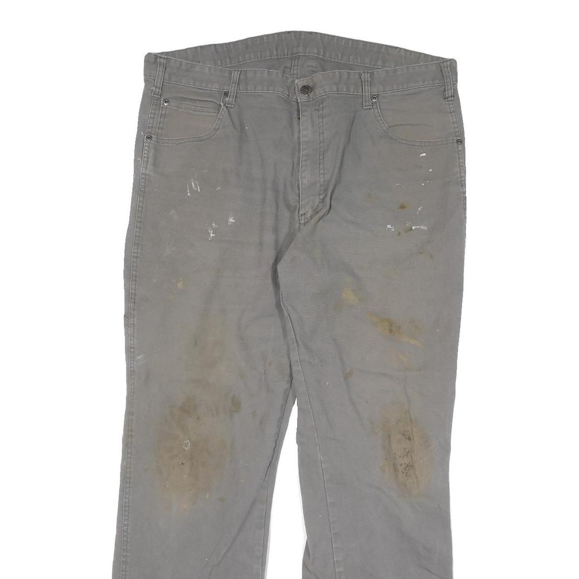 DICKIES Mens Cotton Blend Grey Regular Fit Straight Leg Trousers W36 L30