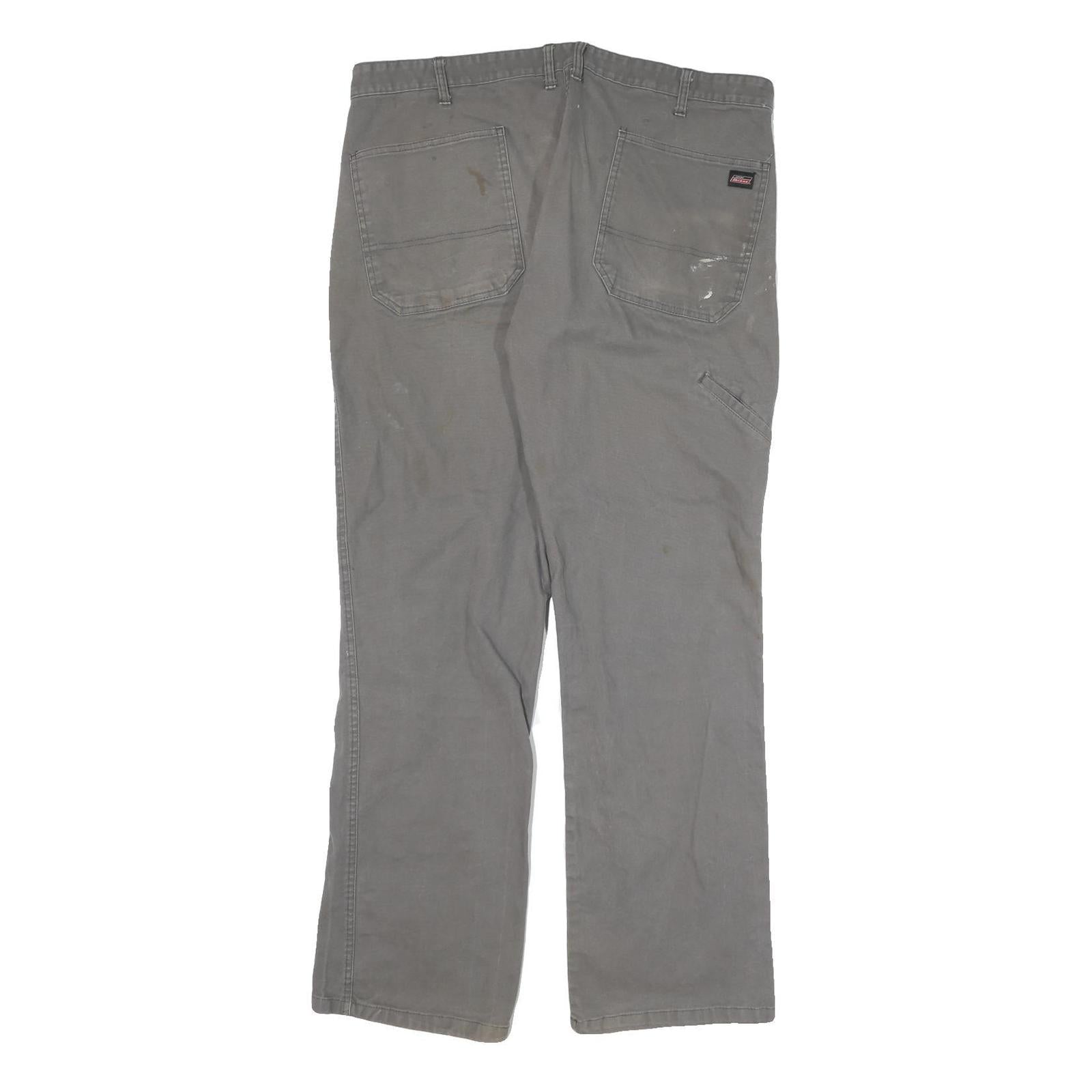 DICKIES Mens Cotton Blend Grey Regular Fit Straight Leg Trousers W36 L30