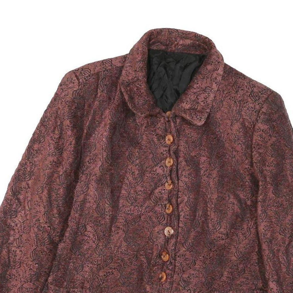 Womens Burgundy Floral Button Jacket M Polyester Blend Button Closure Elegant