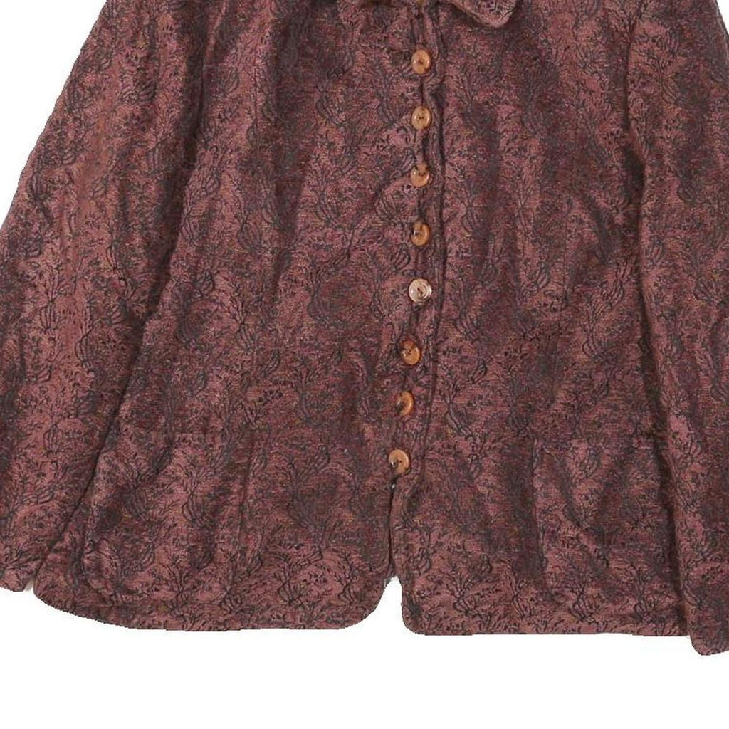 Womens Burgundy Floral Button Jacket M Polyester Blend Button Closure Elegant