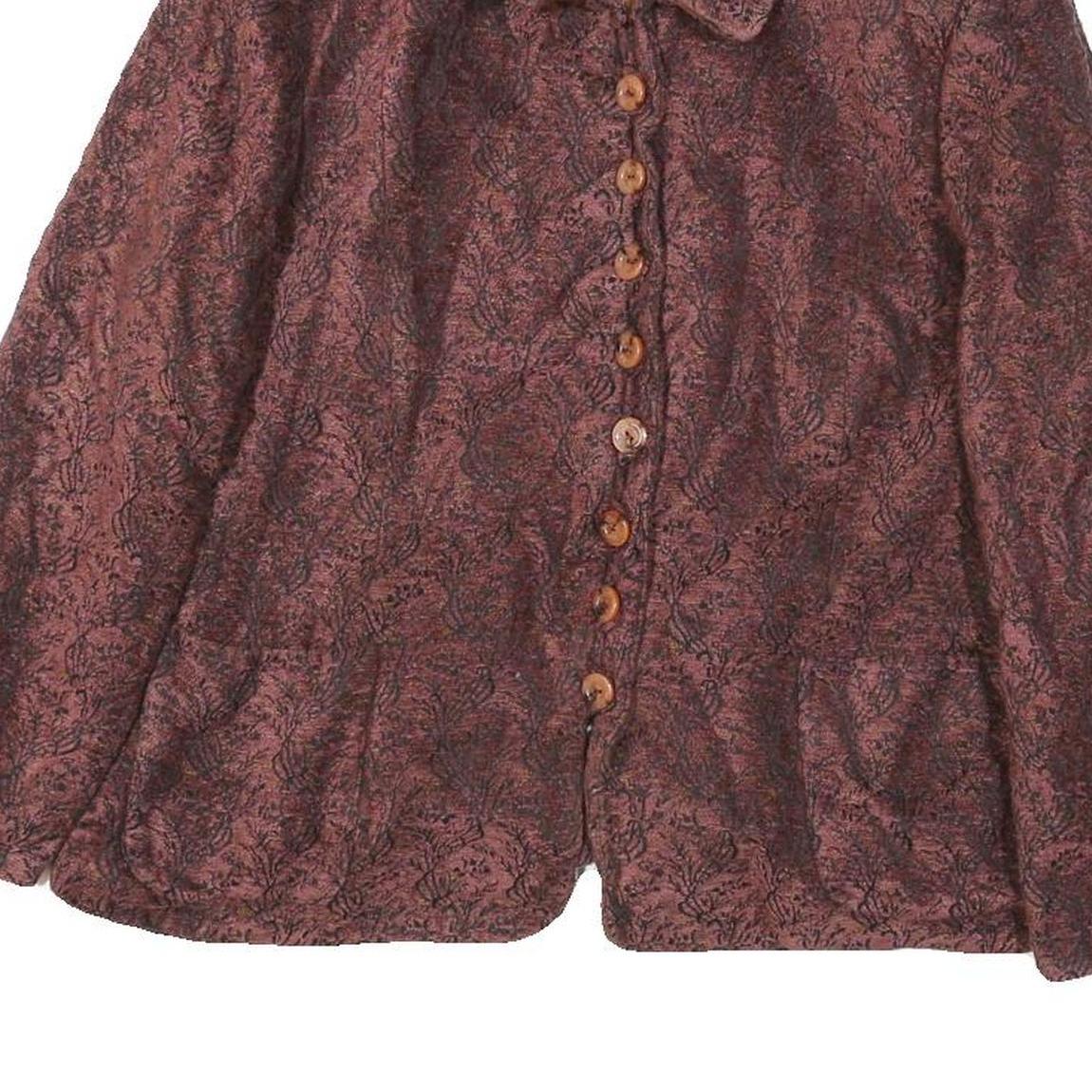 Womens Burgundy Floral Button Jacket M Polyester Blend Button Closure Elegant
