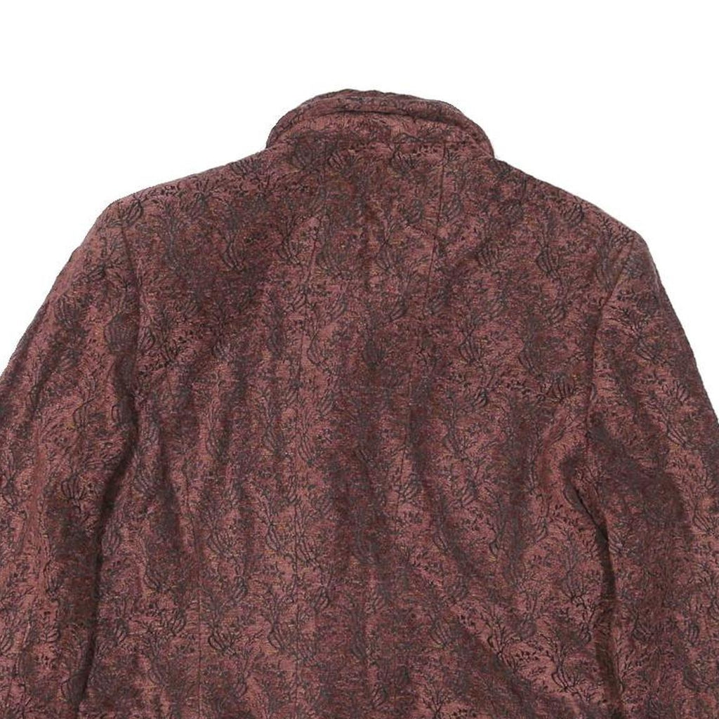 Womens Burgundy Floral Button Jacket M Polyester Blend Button Closure Elegant