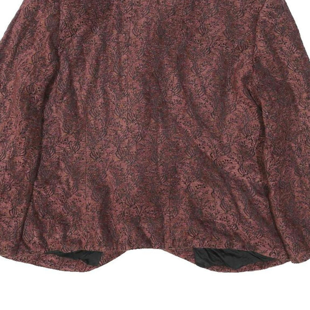 Womens Burgundy Floral Button Jacket M Polyester Blend Button Closure Elegant