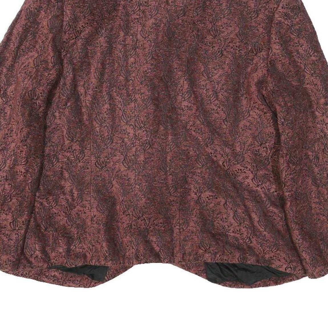 Womens Burgundy Floral Button Jacket M Polyester Blend Button Closure Elegant