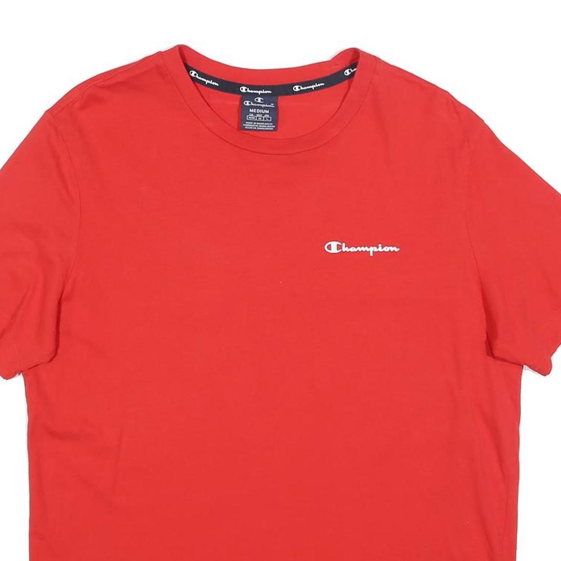 CHAMPION Mens Red Plain T-Shirt M Short Sleeve Crew Neck Cotton Blend
