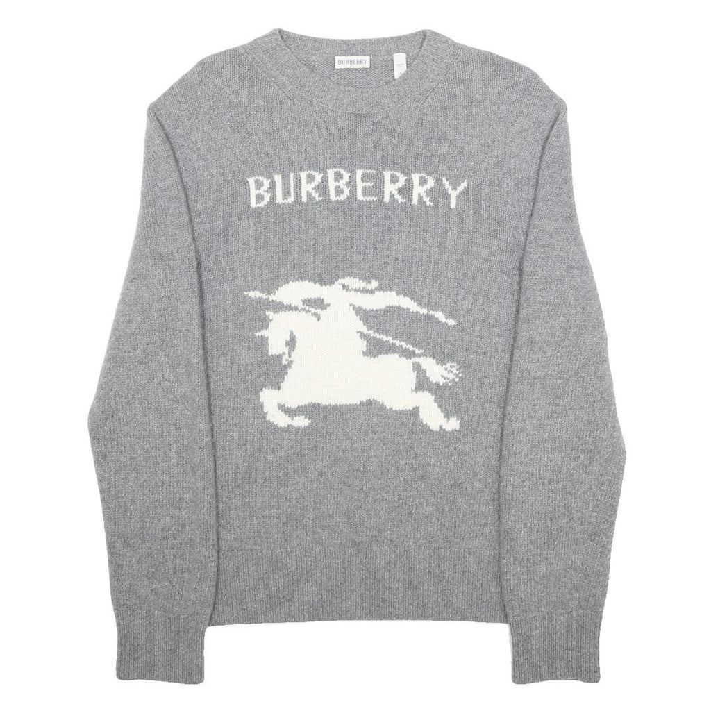 BURBERRY Mens Grey Cashmere Blend Patterned Crew Neck Jumper S Designer Knitwear
