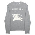 BURBERRY Mens Grey Cashmere Blend Patterned Crew Neck Jumper S Designer Knitwear