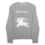BURBERRY Mens Grey Cashmere Blend Patterned Crew Neck Jumper S Designer Knitwear