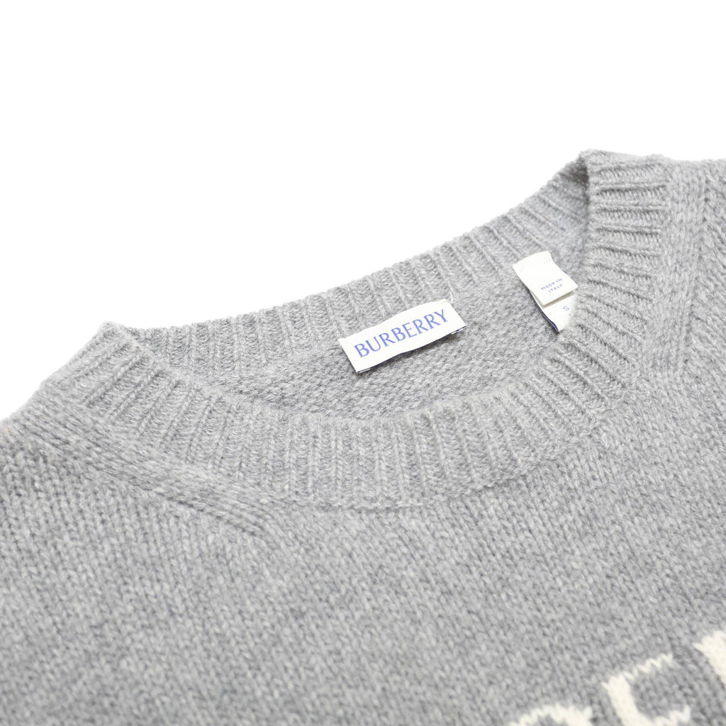 BURBERRY Mens Grey Cashmere Blend Patterned Crew Neck Jumper S Designer Knitwear