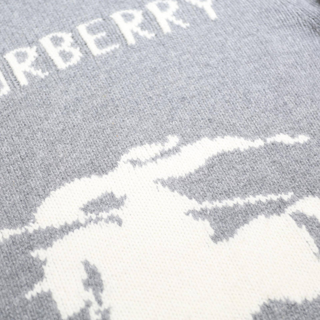 BURBERRY Mens Grey Cashmere Blend Patterned Crew Neck Jumper S Designer Knitwear