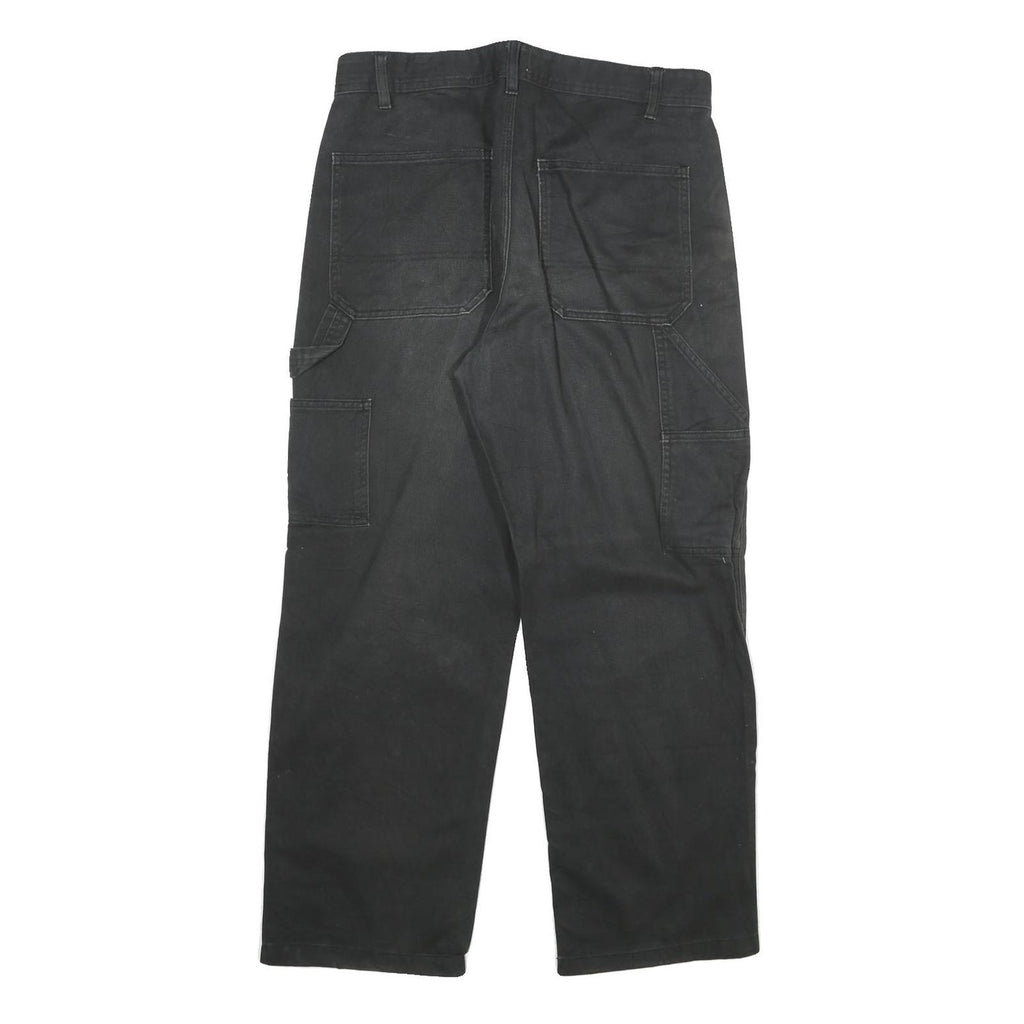 H & M Mens Cotton Blend Black Relaxed Straight Trousers W32 L27 Workwear Zip