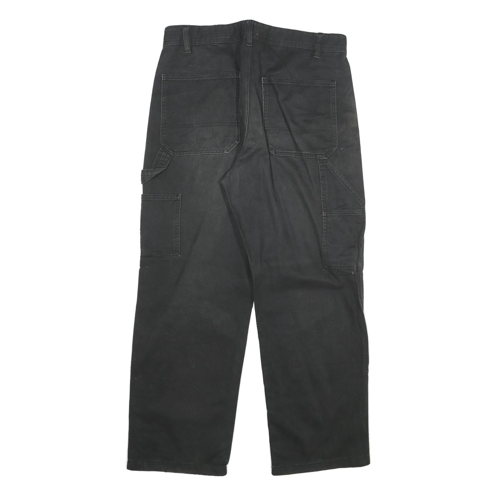 H & M Mens Cotton Blend Black Relaxed Straight Trousers W32 L27 Workwear Zip