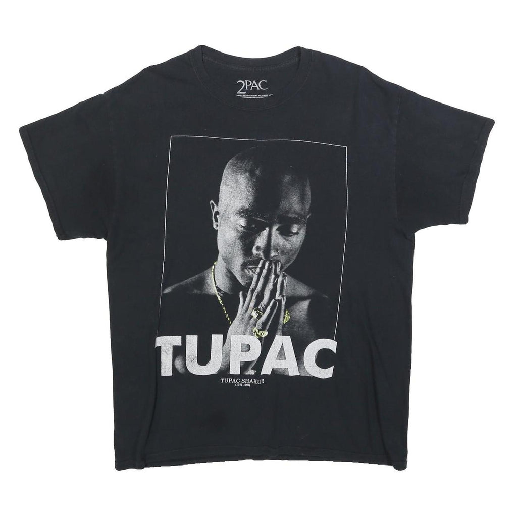 2PAC Mens Black Tupac Graphic T-Shirt L Short Sleeve Crew Neck Music Rap